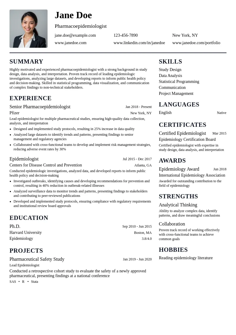 Pharmacoepidemiologist resume example