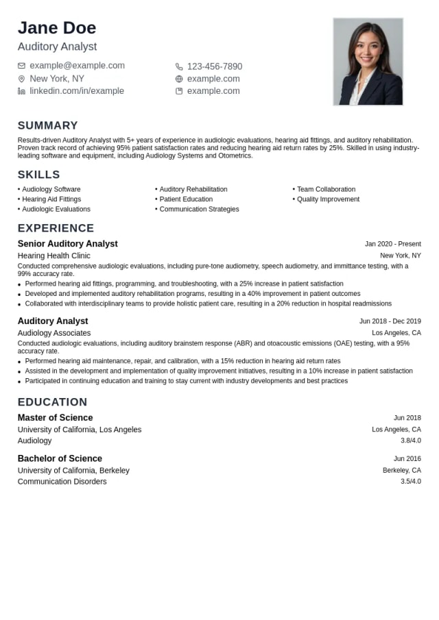 Auditory Analyst resume example