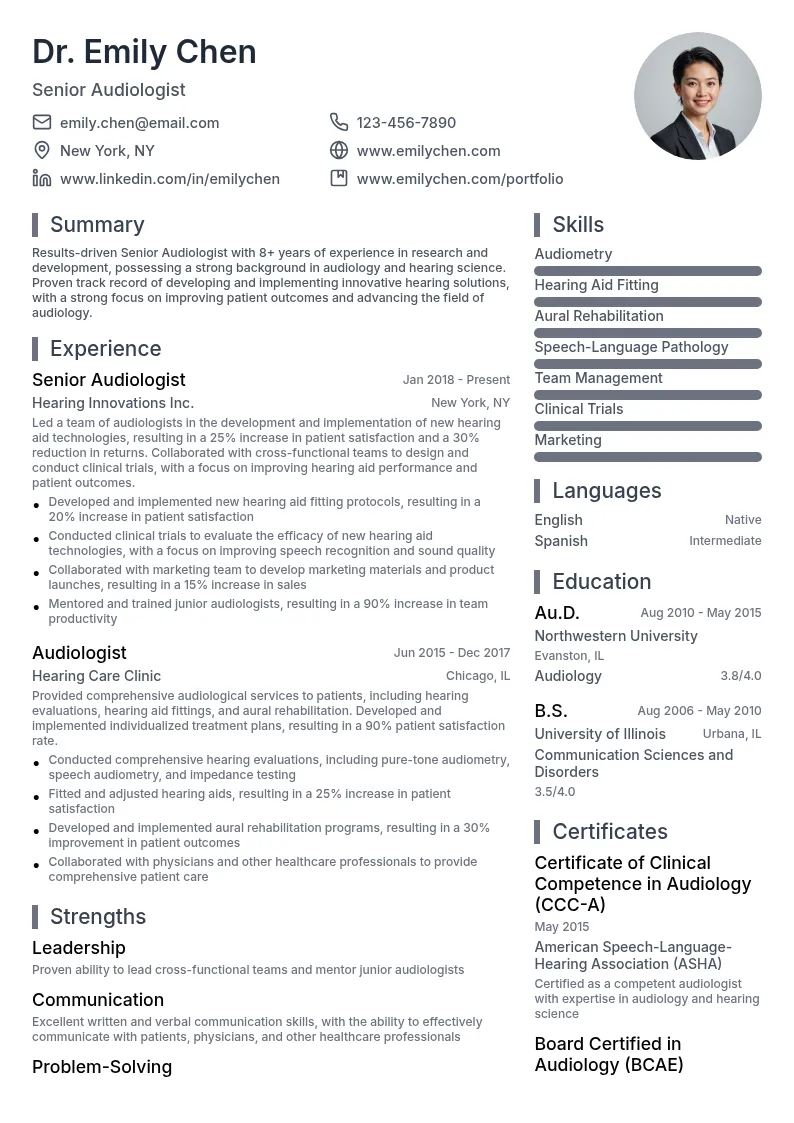 Senior Audiologist, Research and Development position available. resume example
