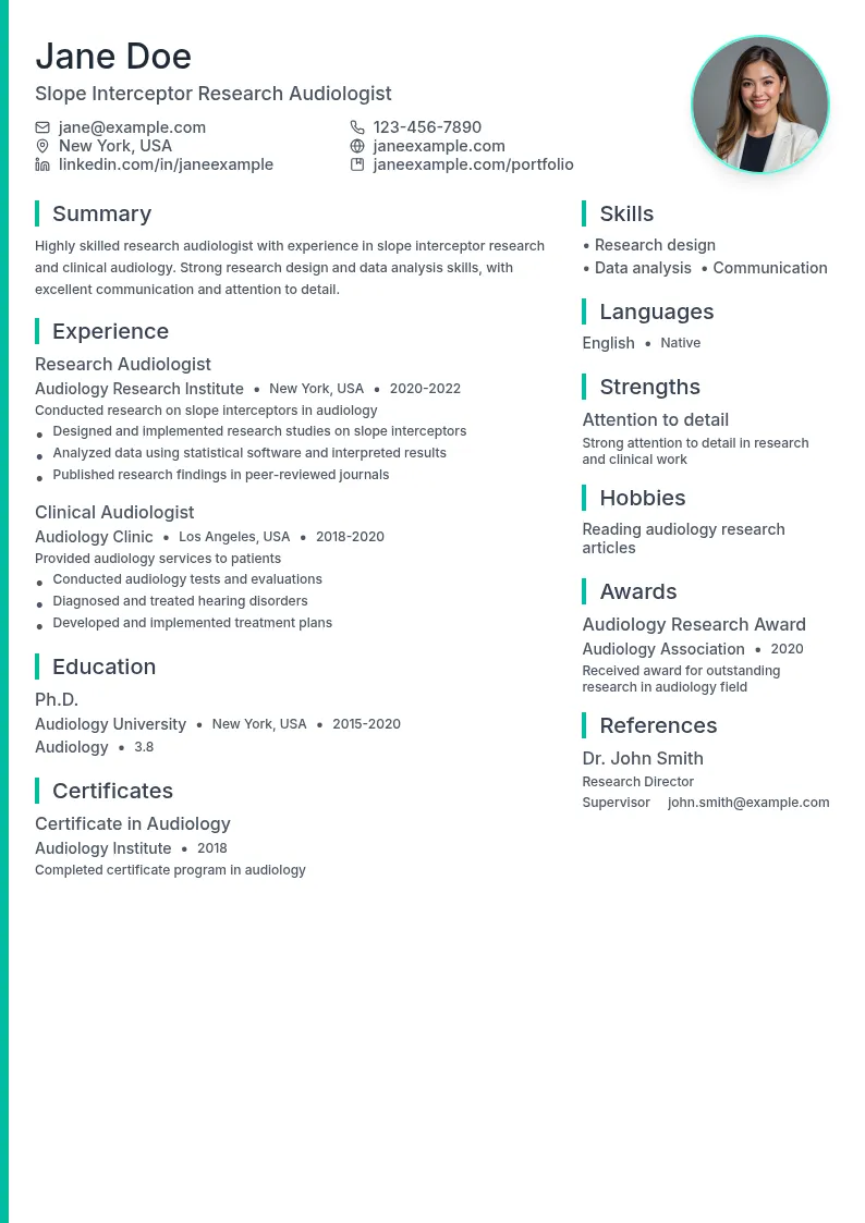 Slope Interceptor Research Audiologist resume example