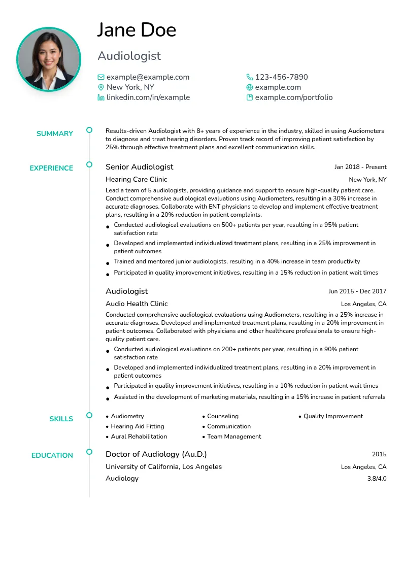 Industry, product, Audiometer Audiologist resume example