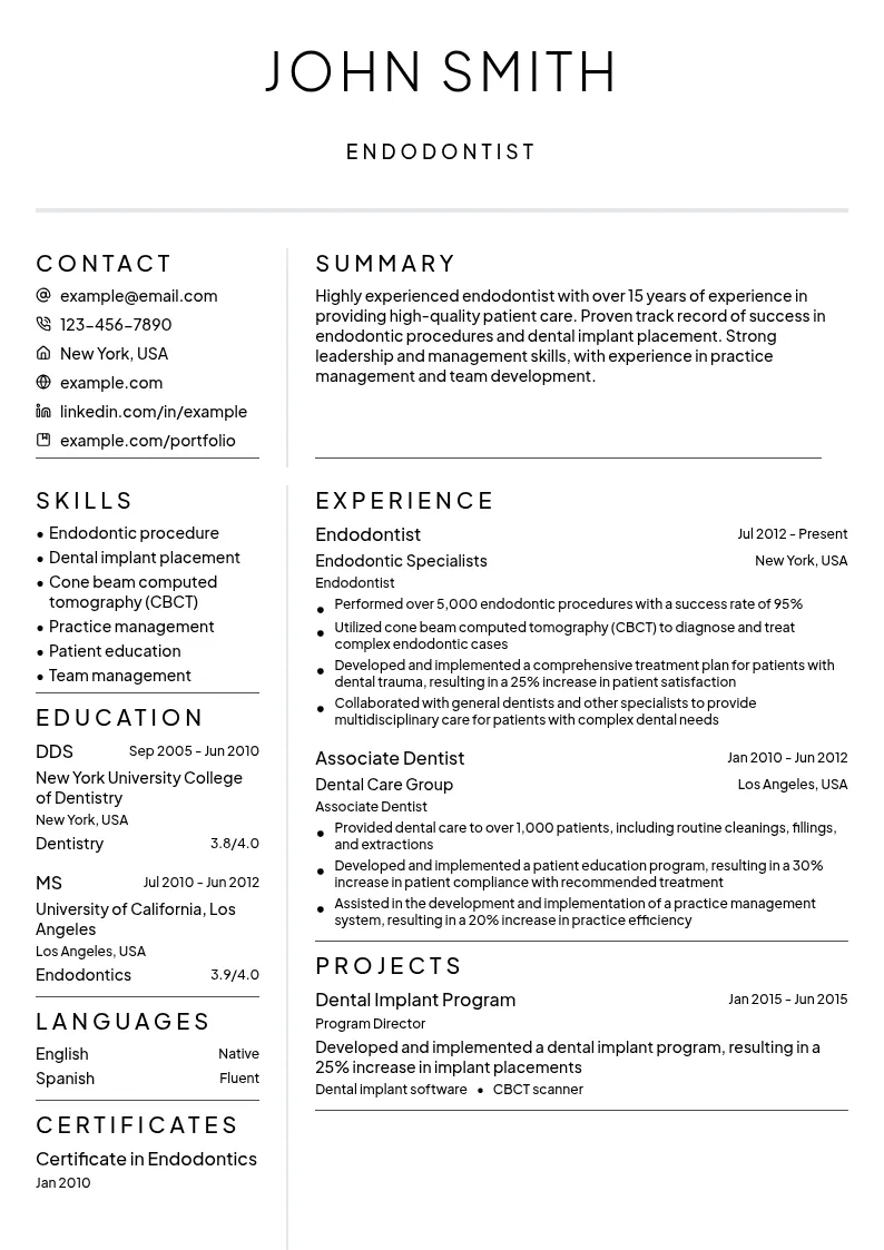15-20 years resume example