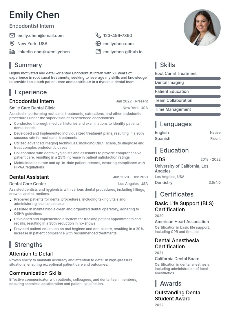Endodontist Intern resume example