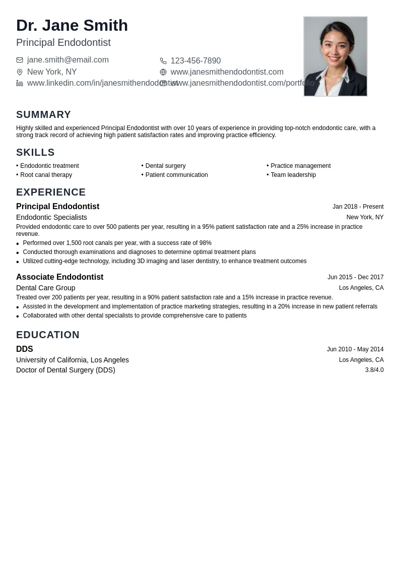 Principal Endodontist resume example