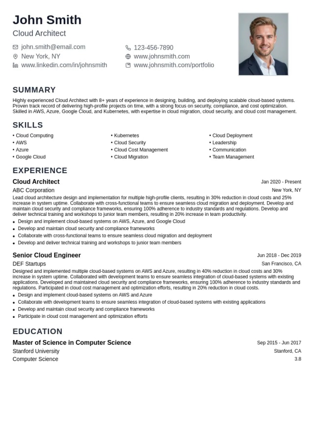 Cloud Architect  resume example