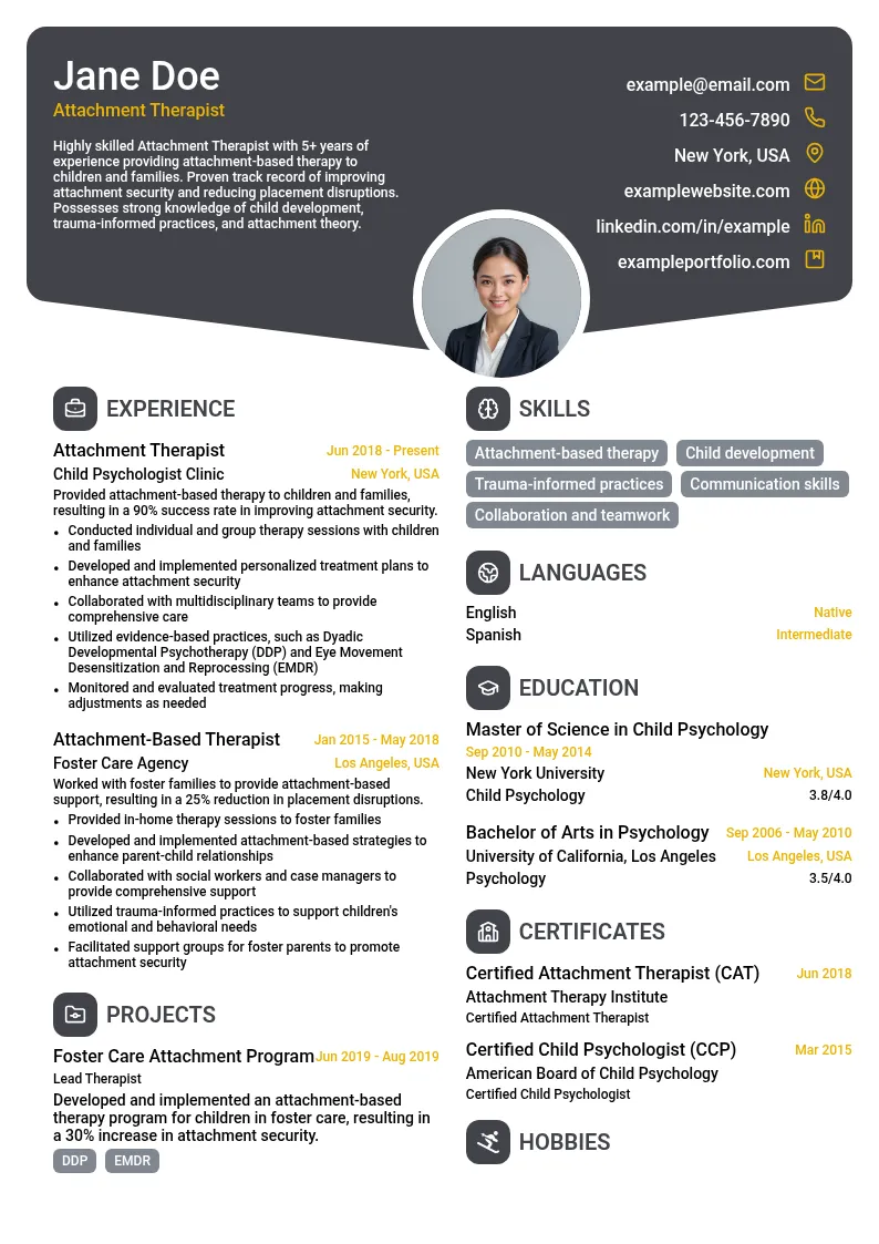 Attachment Therapist resume example