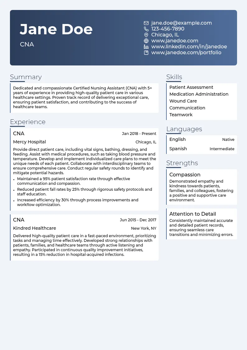 Experienced CNA resume example