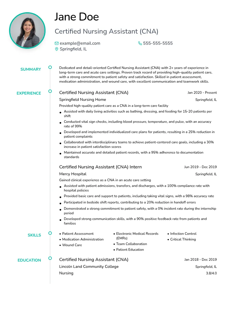 Specialized CNA - Long-Term Care resume example