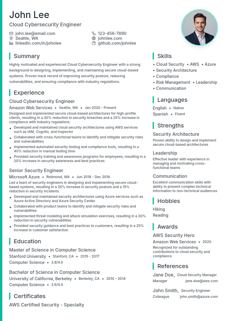 Cloud Cybersecurity Engineer resume example
