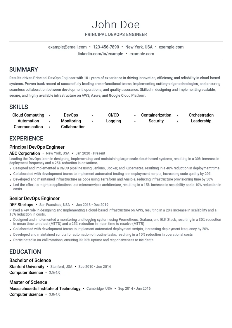Principal DevOps Engineer resume example