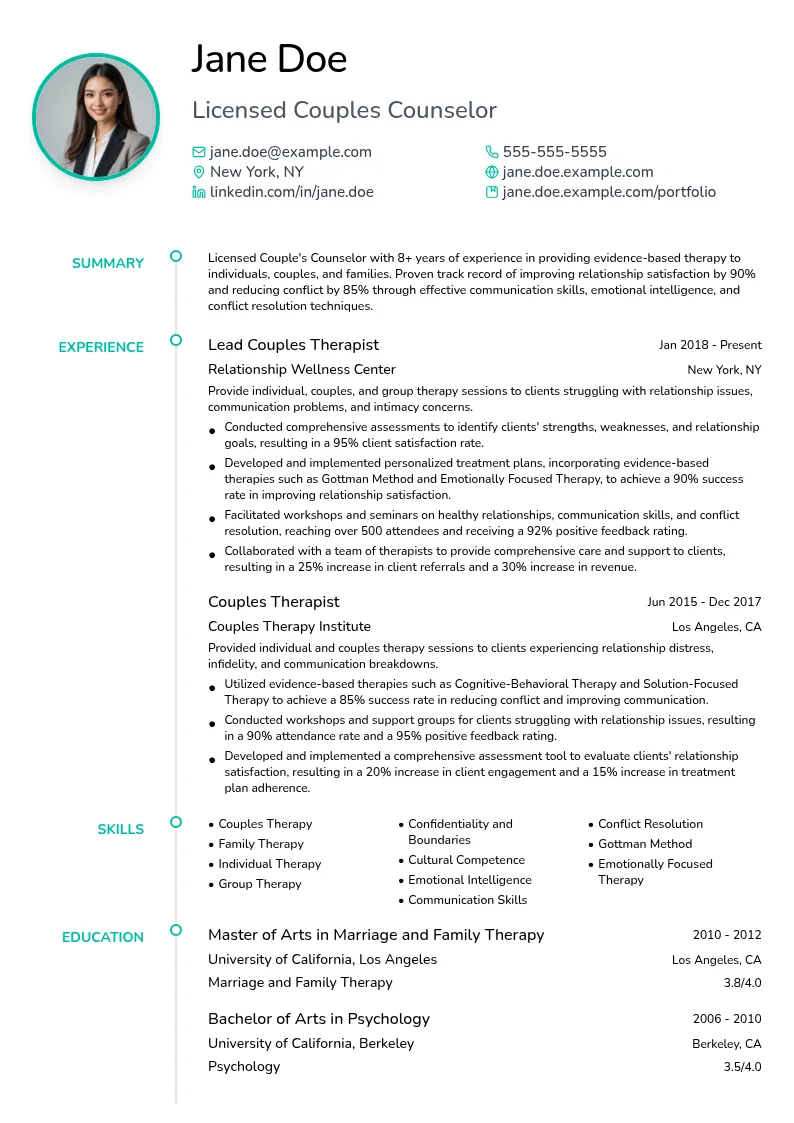 Couple's Counselor resume example