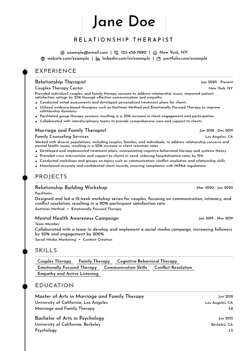 Relationship Therapist resume example