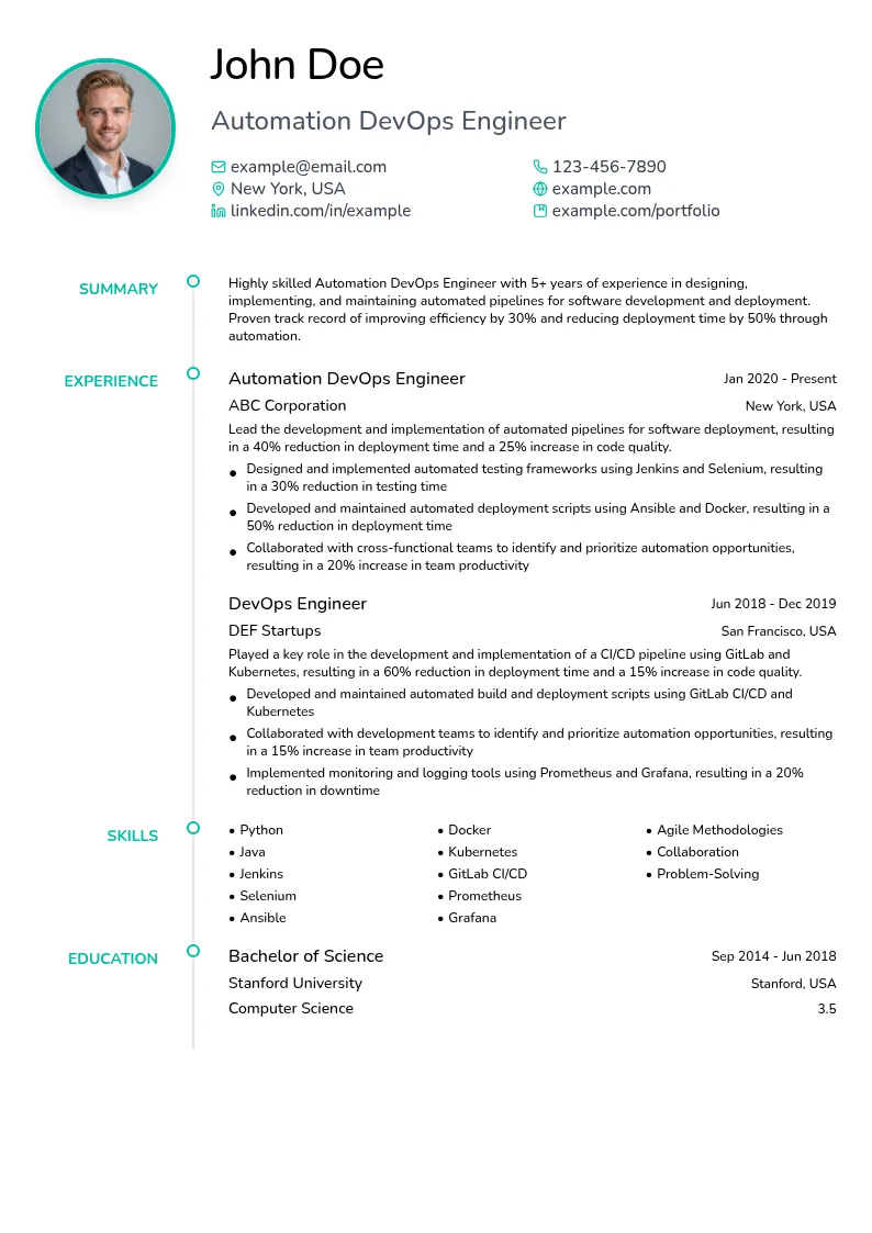 Automation DevOps Engineer resume example