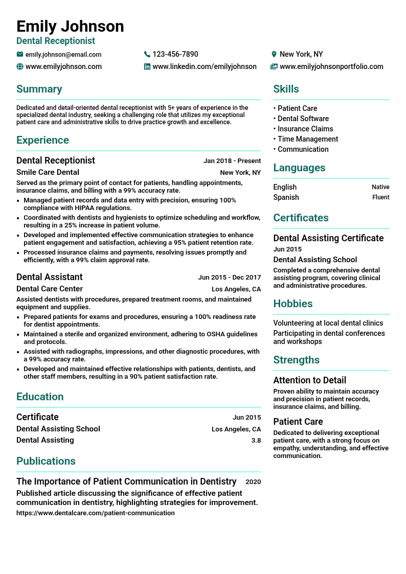 Specialized Dental Industry resume example