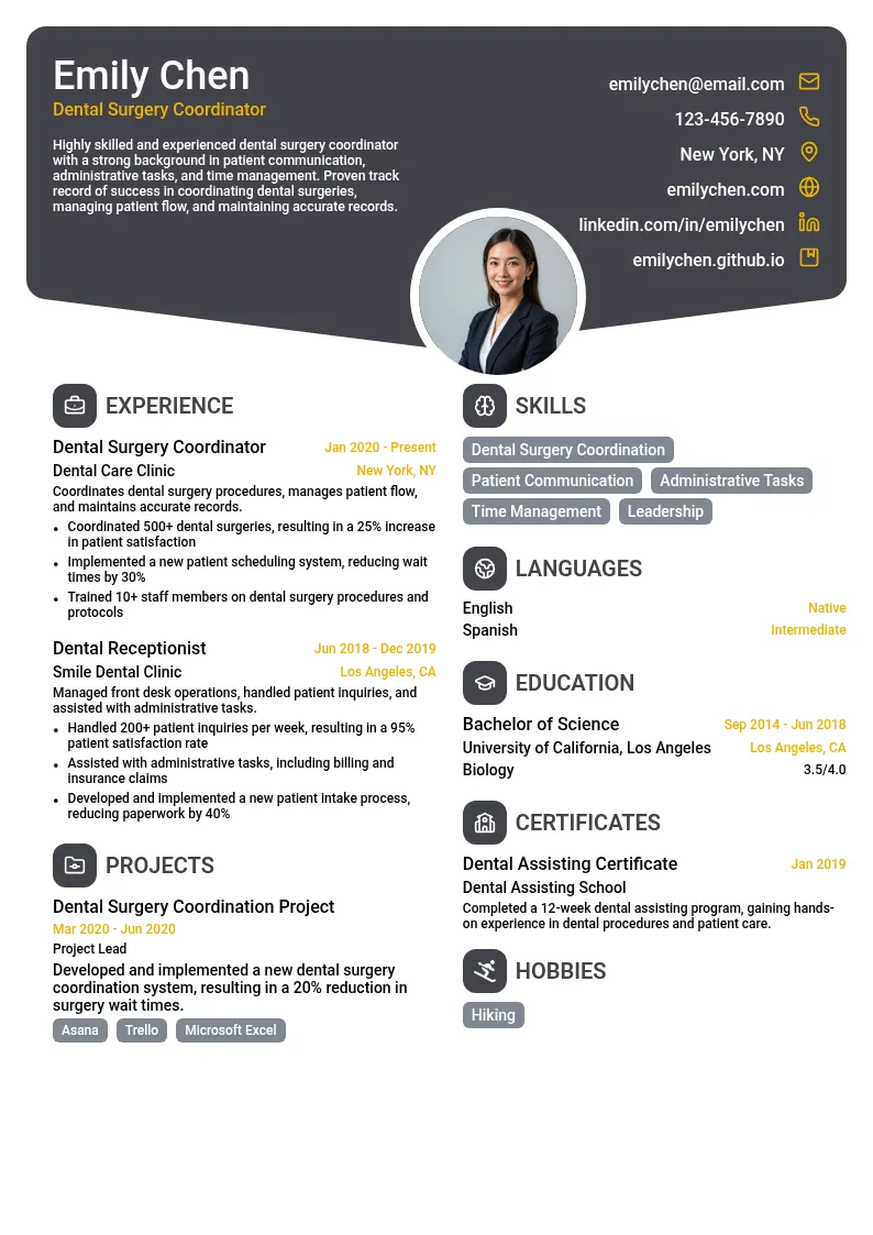 Dental Surgery Coordination resume example