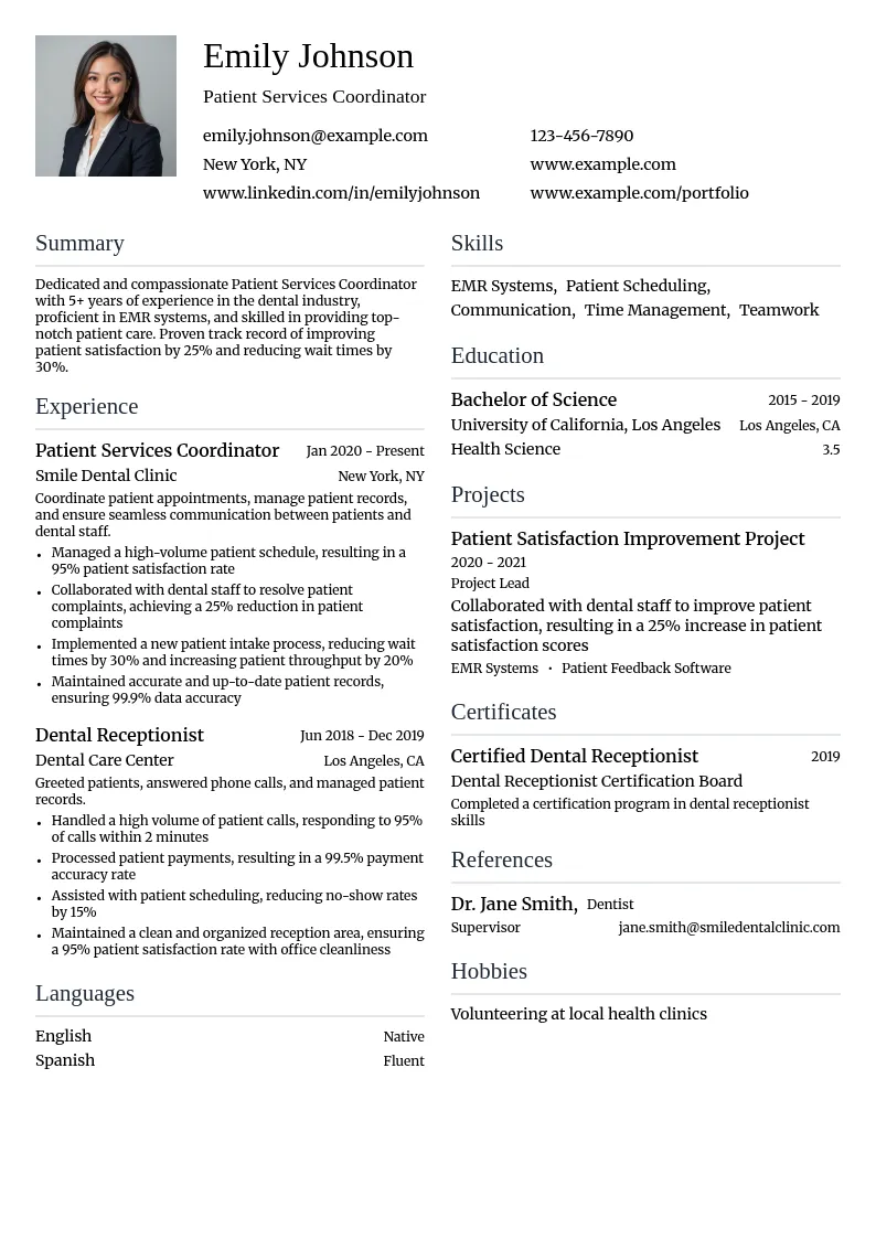 Patient Services Coordination resume example