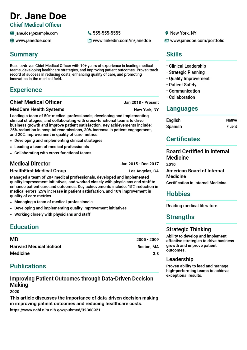 Chief Medical Officer resume example