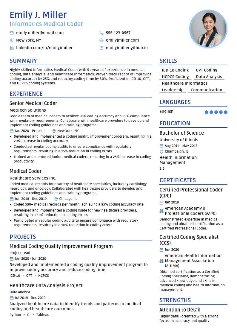 Informatics Medical Coder resume example