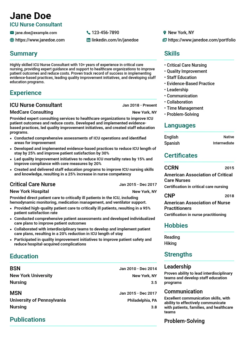 ICU Nurse Consultant resume example