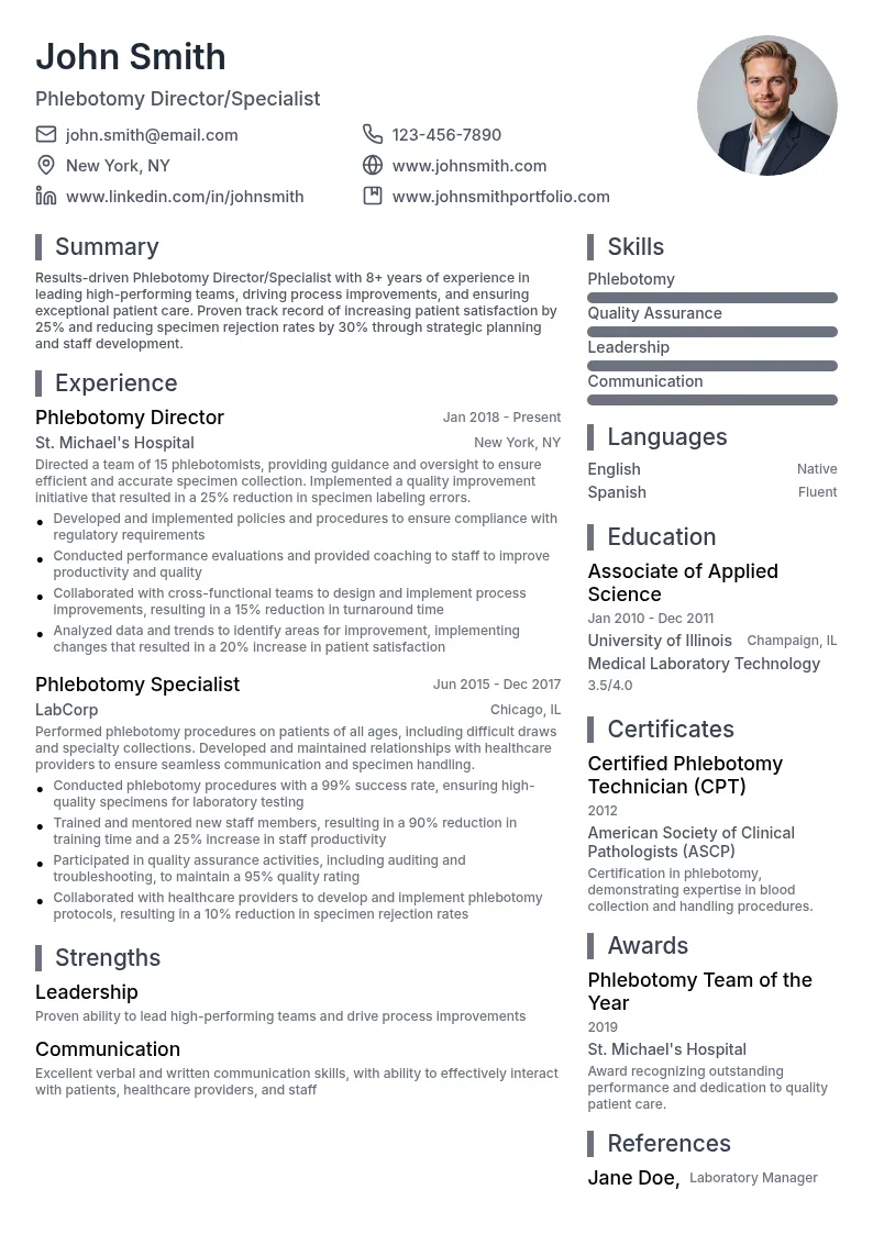 Phlebotomy Director/Specialist resume example