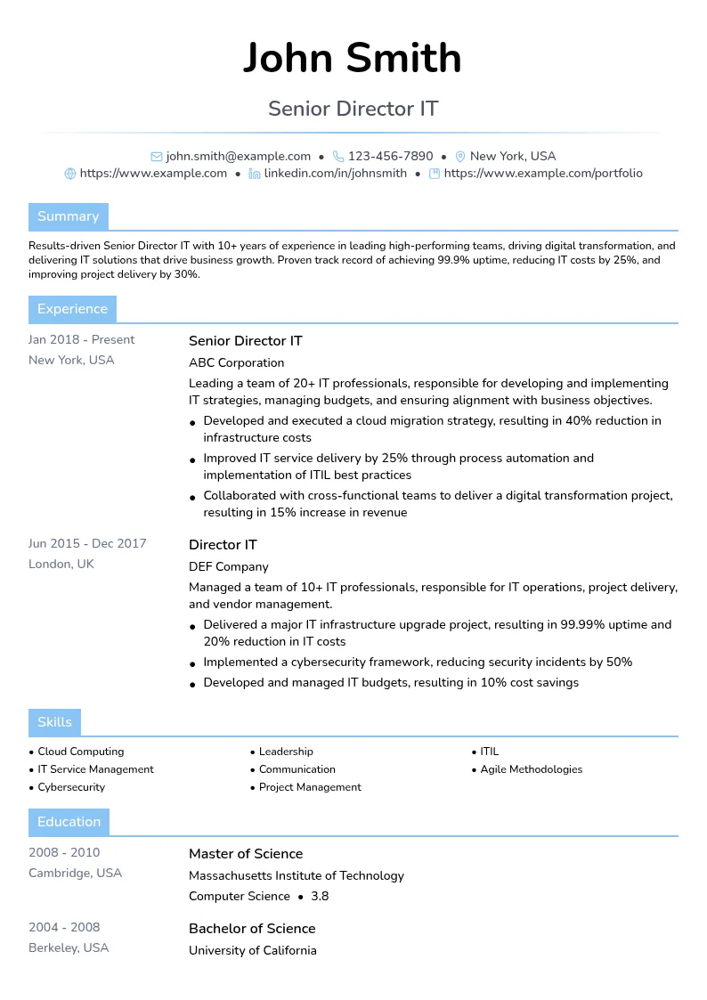 Senior Director IT resume example