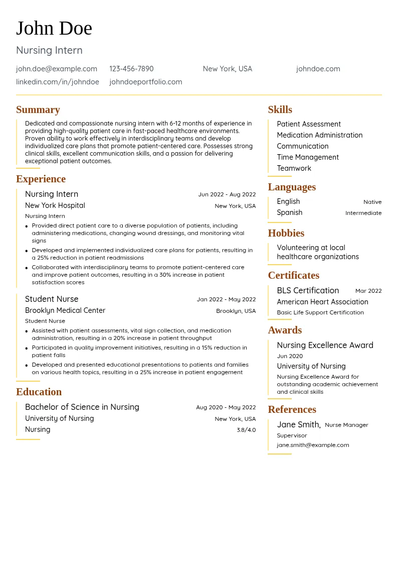 6-12 months | Nursing Intern resume example