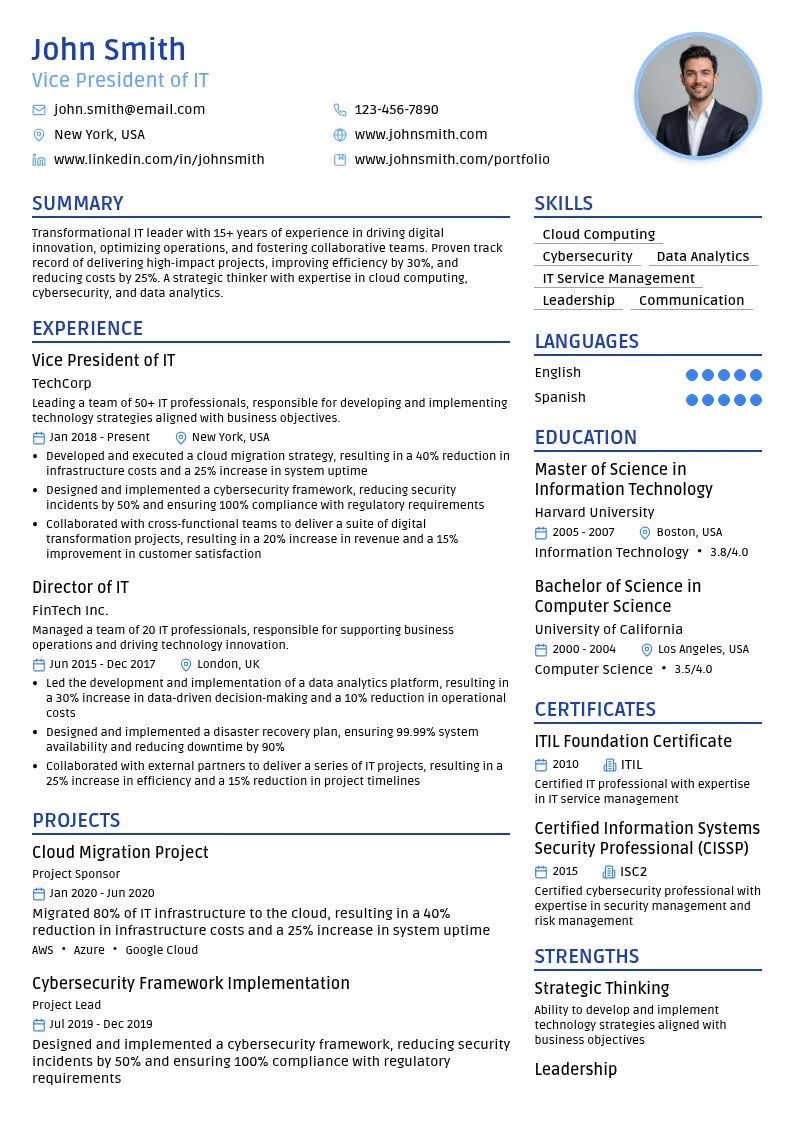 Vice President IT resume example