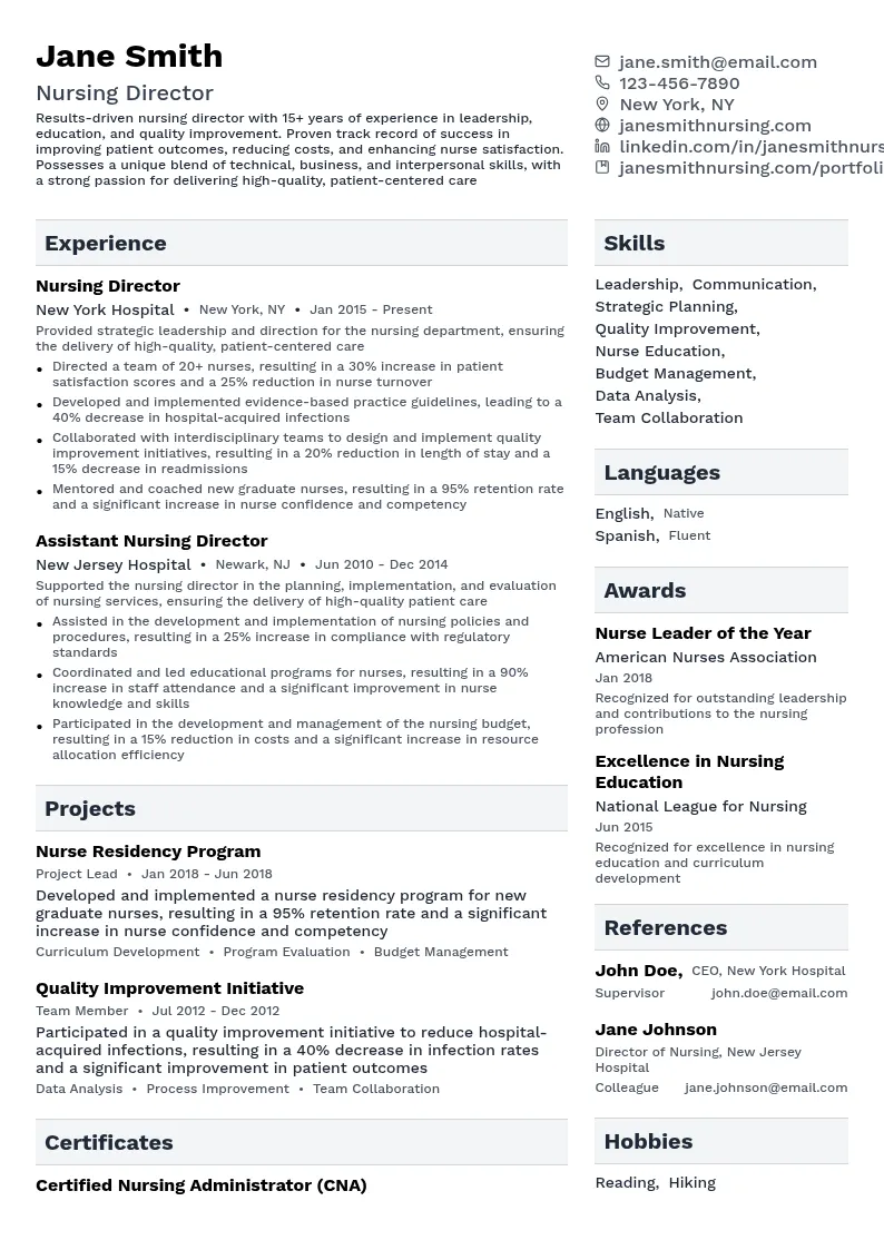 15-20 years | Nursing Director resume example