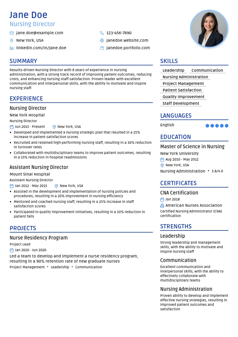 Nursing Director resume example