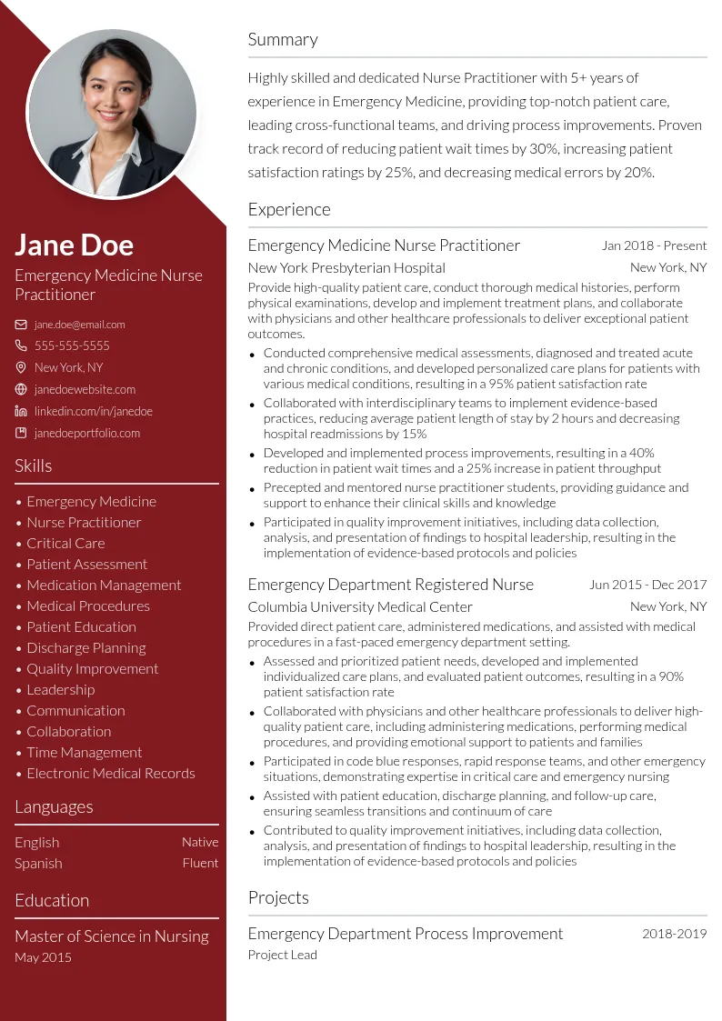 Emergency Medicine resume example