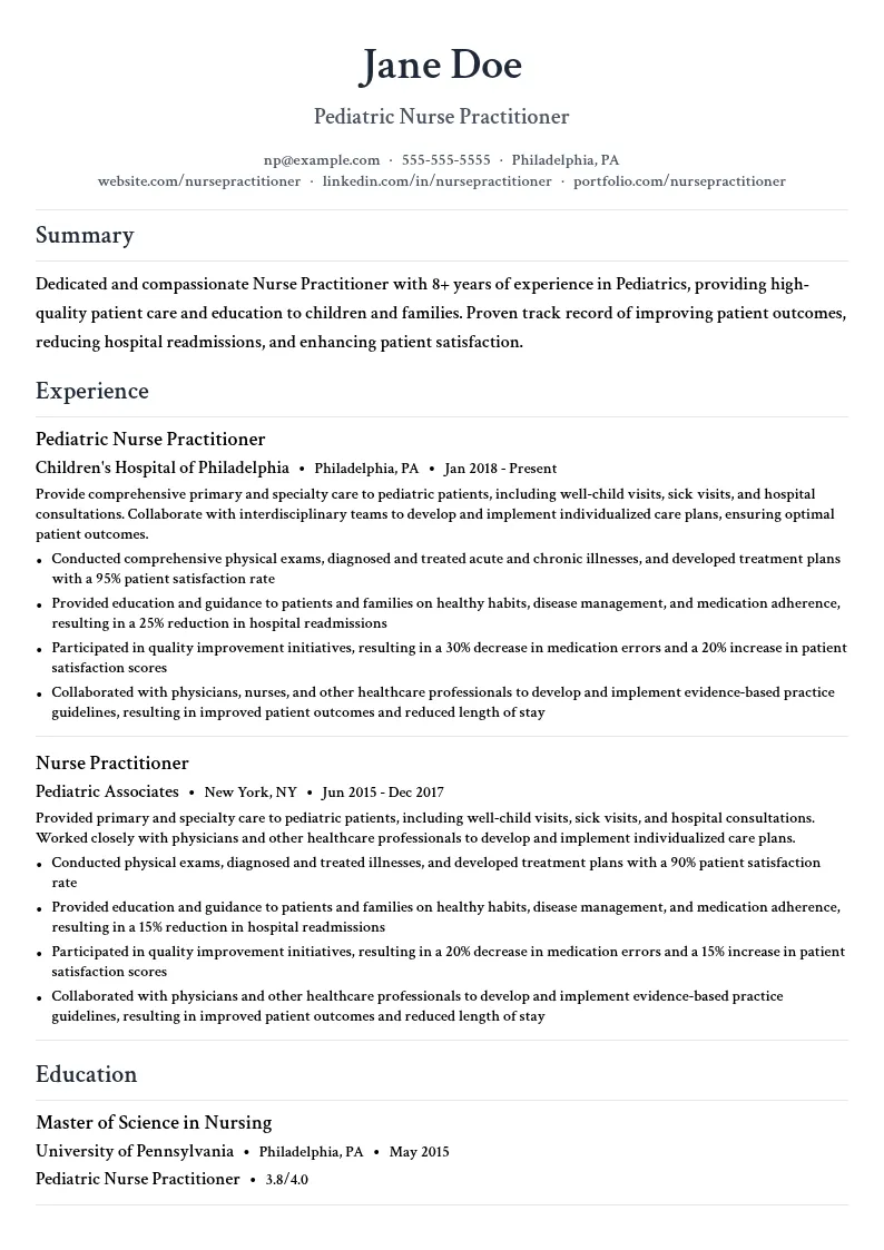 Pediatrics resume example