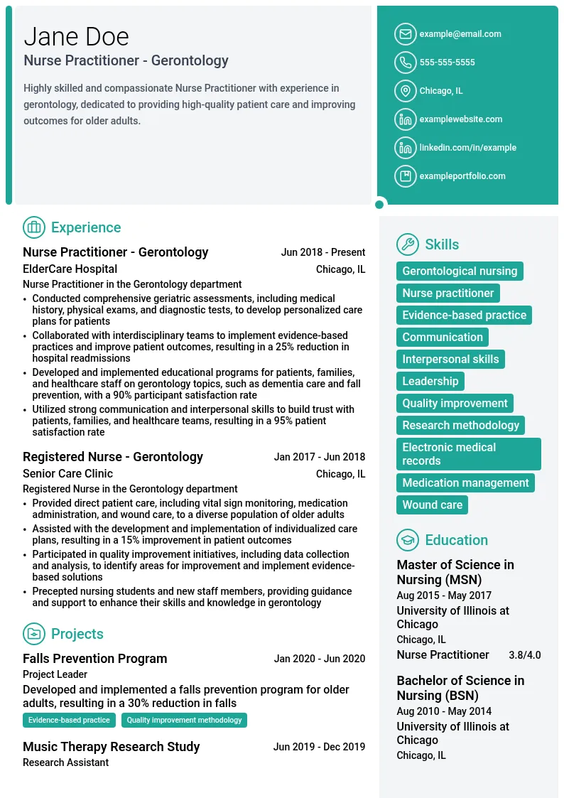 Gerontology resume example