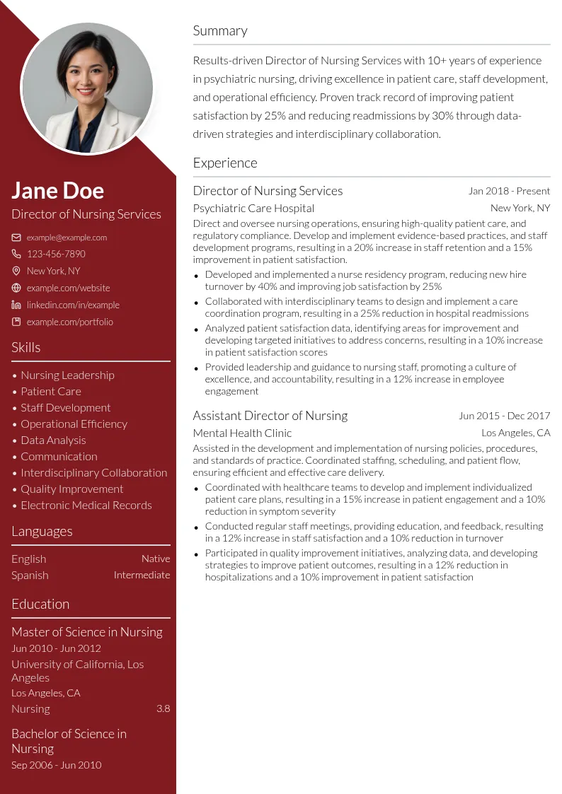 Director of Nursing Services resume example