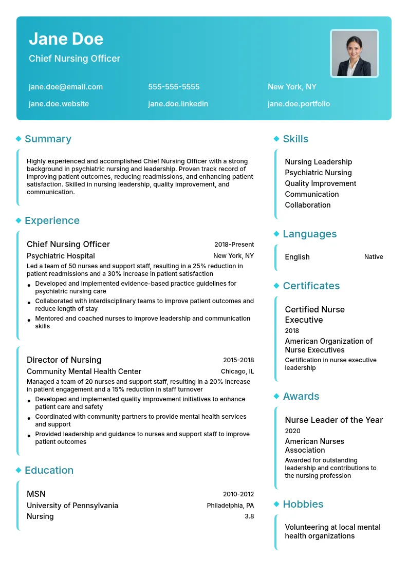 Chief Nursing Officer resume example