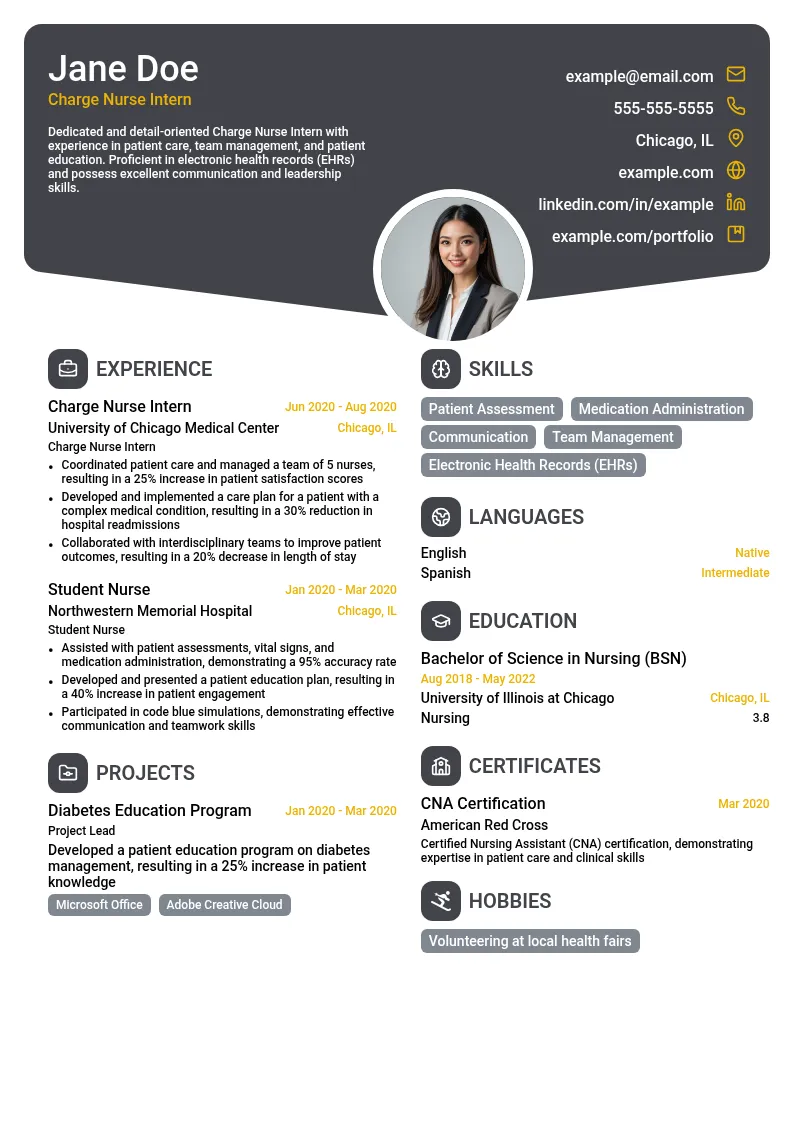 Charge Nurse Intern resume example