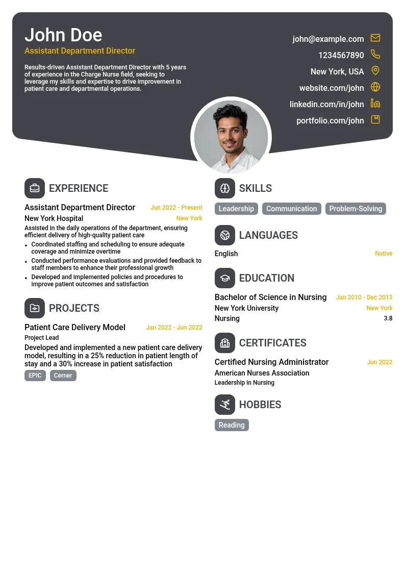 Assistant Department Director resume example