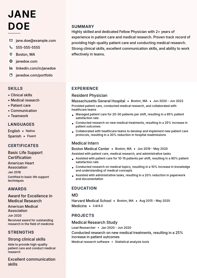 Fellow Physician resume example