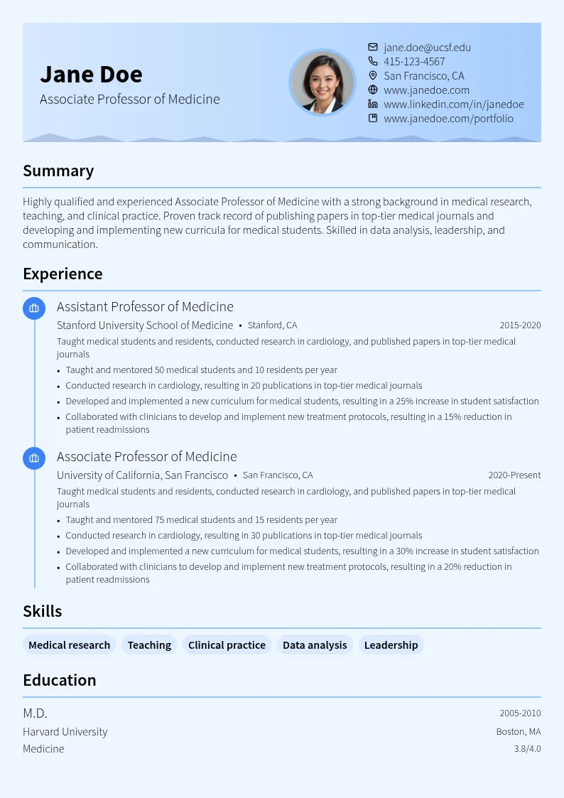 Associate Professor of Medicine resume example
