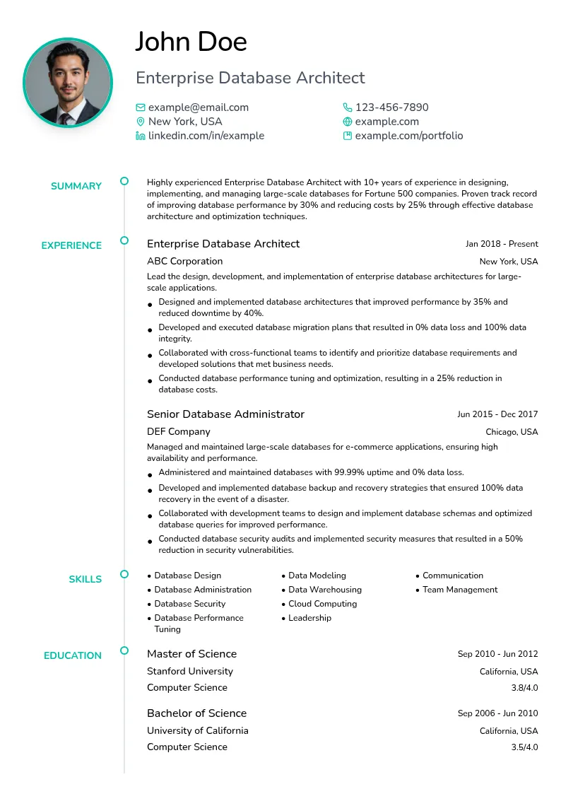 Enterprise Database Architect resume example