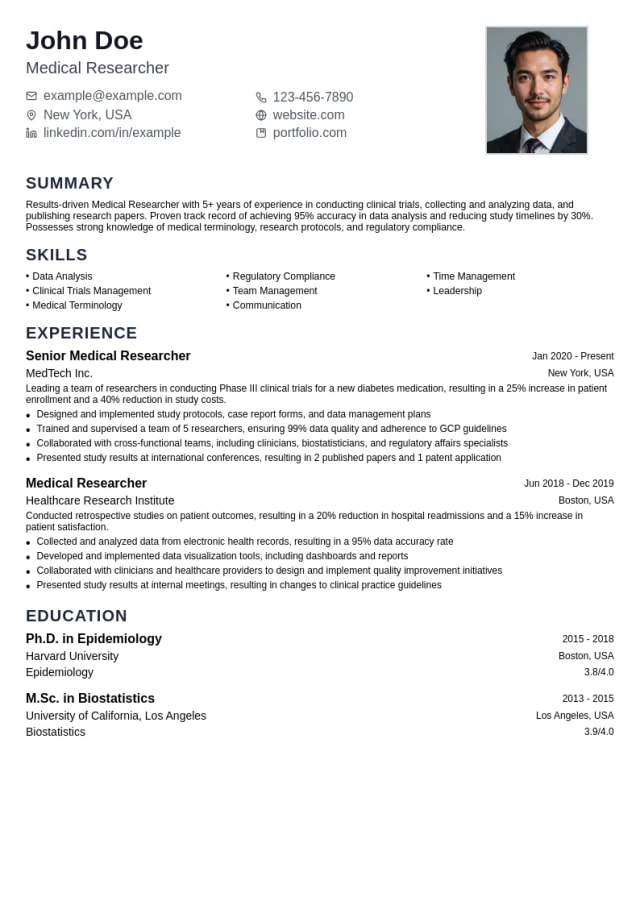 Medical Researcher resume example