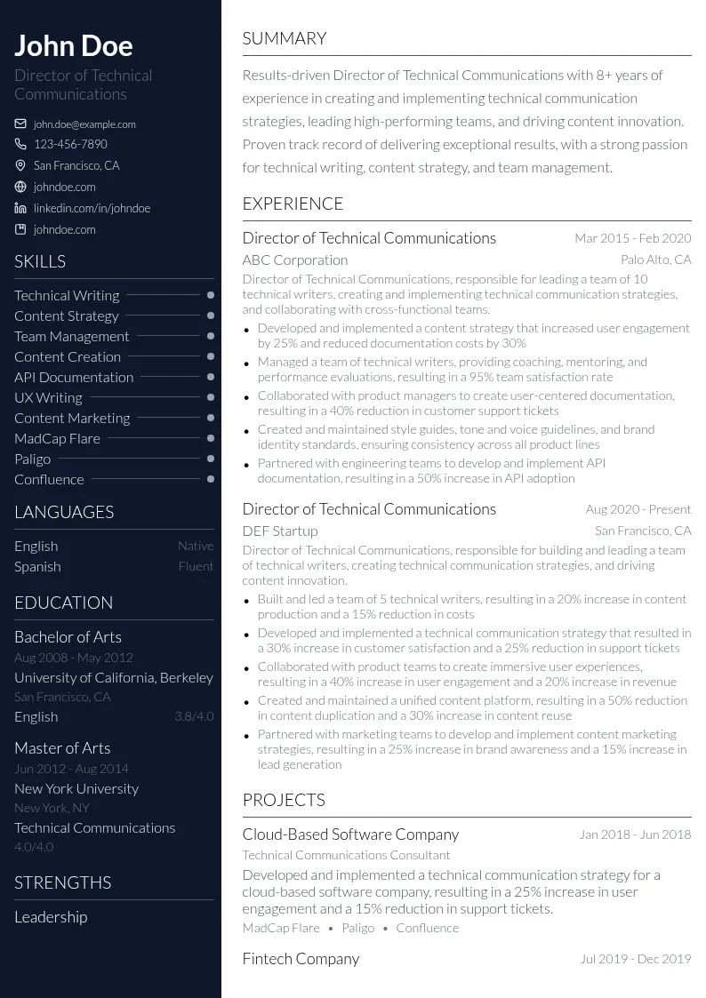 Director of Technical Communications resume example