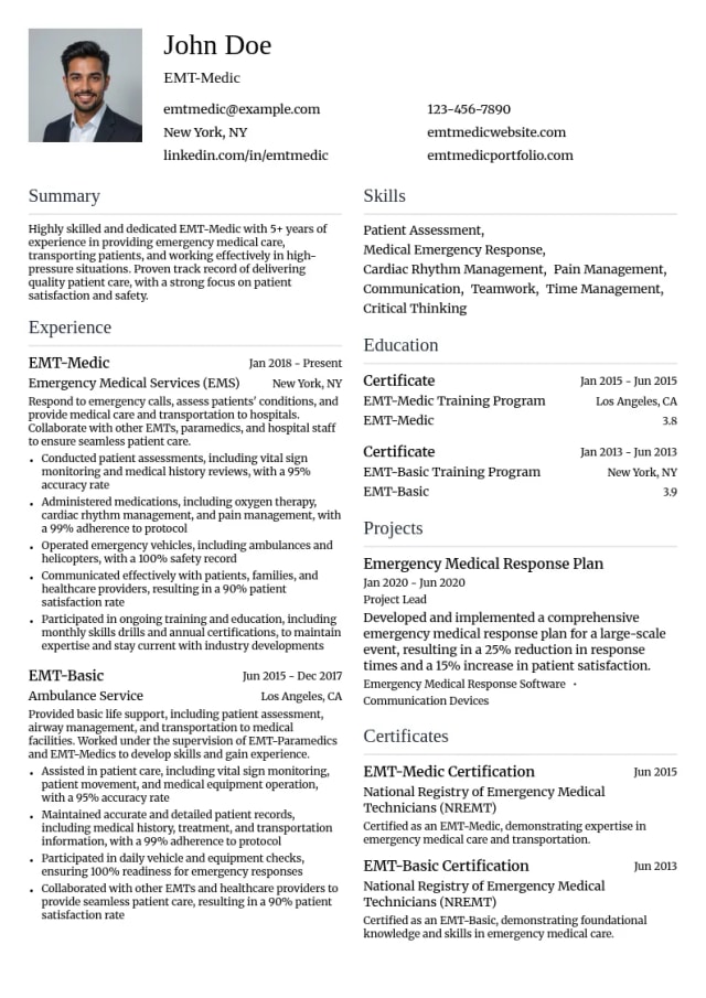 EMT-Medic resume example