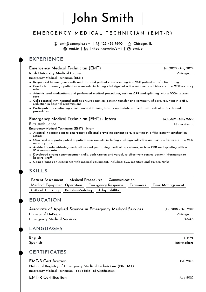 EMT-R resume example