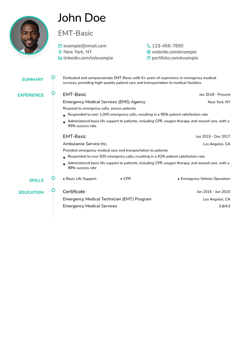 EMT-Basics resume example