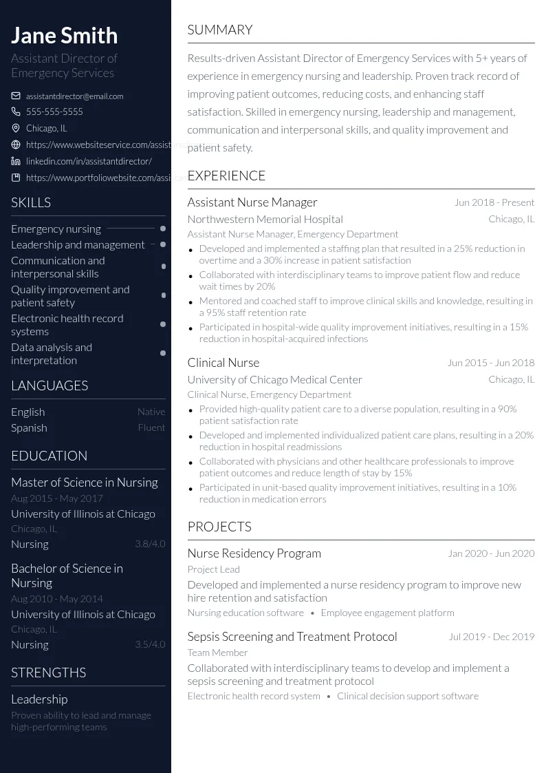 Assistant Director of Emergency Services resume example