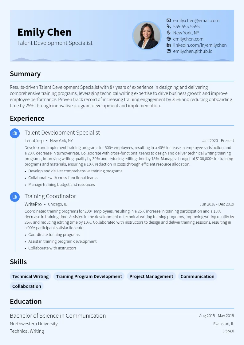 Talent Development Specialist resume example