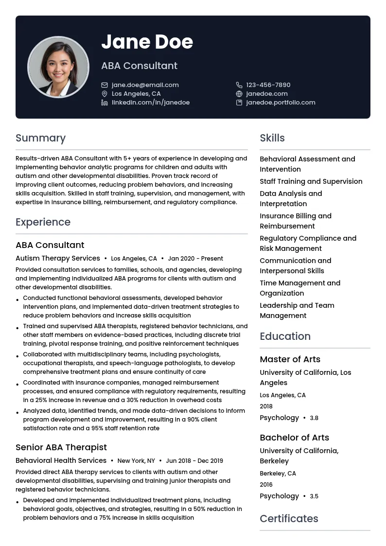 ABA Consultant resume example