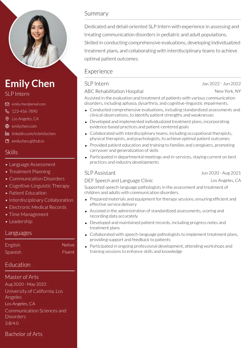 SLP Intern resume example