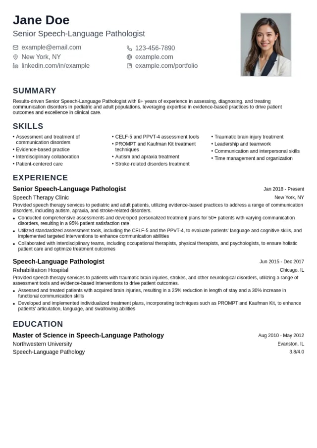 Senior Speech-Language Pathologist resume example
