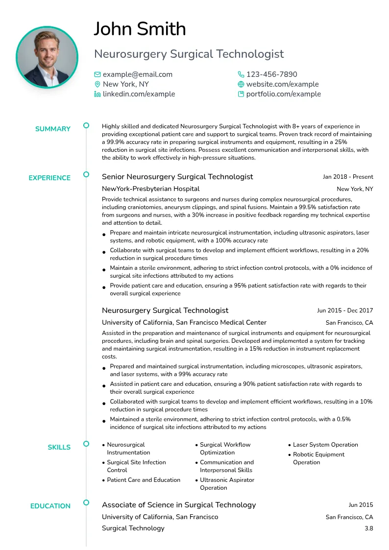 Neurosurgery Surgical Technologist resume example